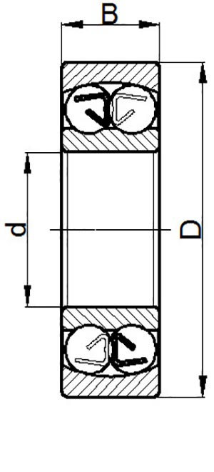 Self-aligning ball bearing - two-row ball configuration with cage